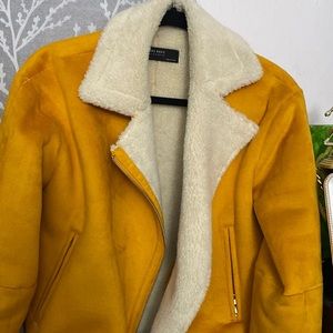 Zara Golden Yellow Suede Leather Coat
